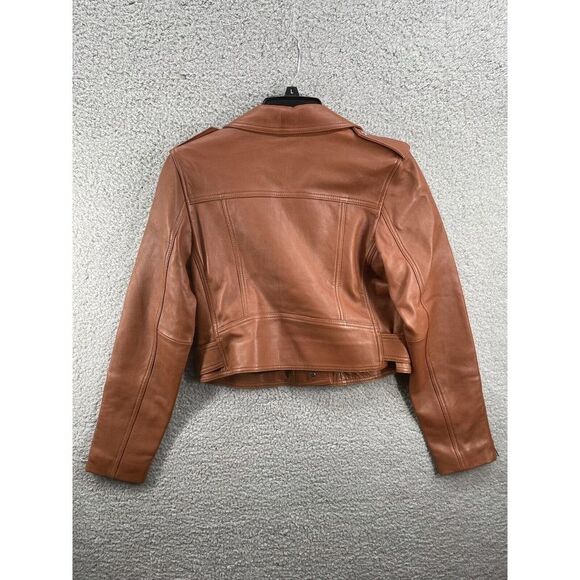 LTH JKt Mya Cropped Leather Biker Jacket Size Medium Brown - Picture 3 of 10